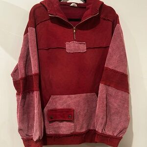 Cordoury Patchwork Quater Zip Hoodie